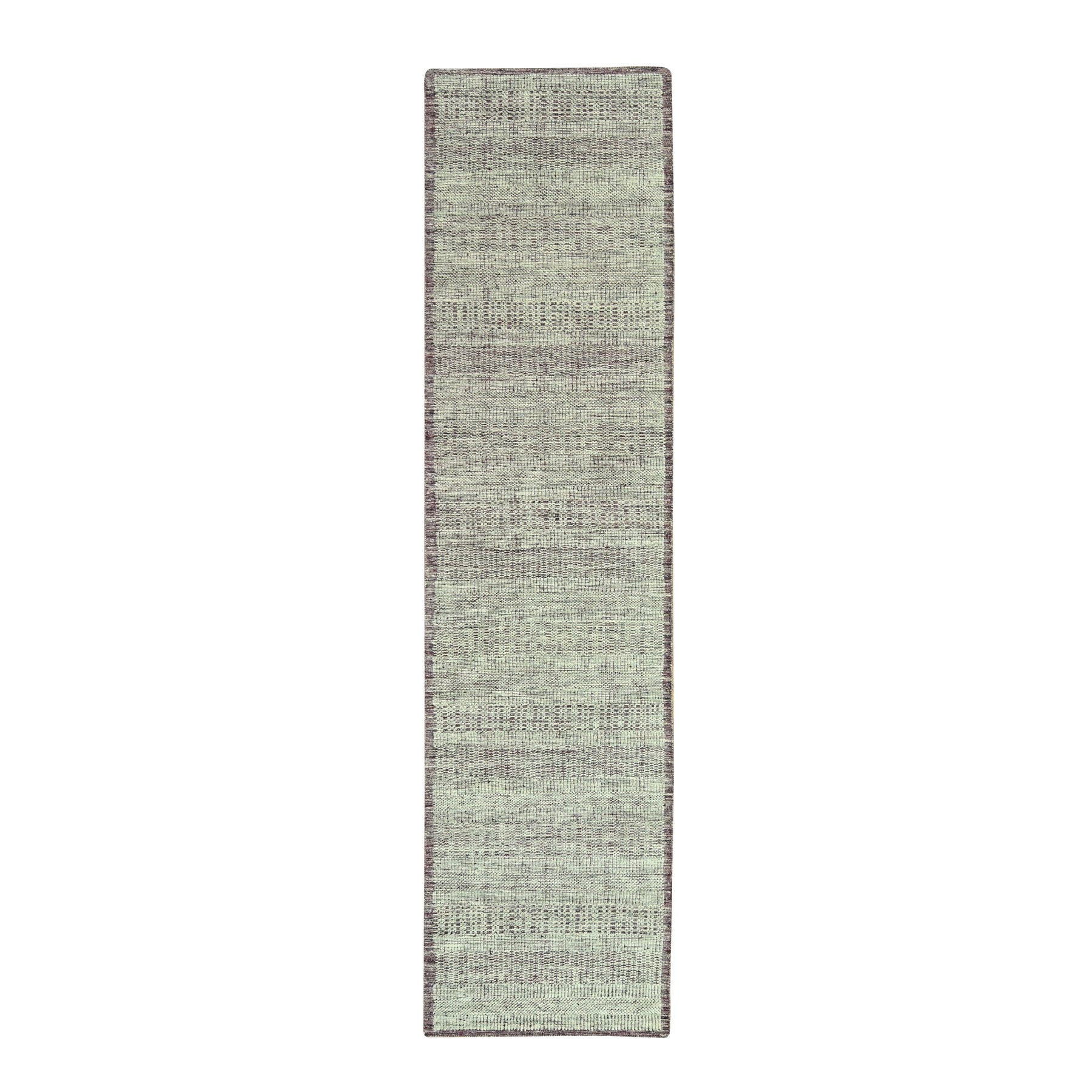 Wine Red with Ivory, 100% Wool, Hand Knotted, Oxidized and Distressed Grass Design with Exposed Warps, Narrow Runner, Oriental Rug